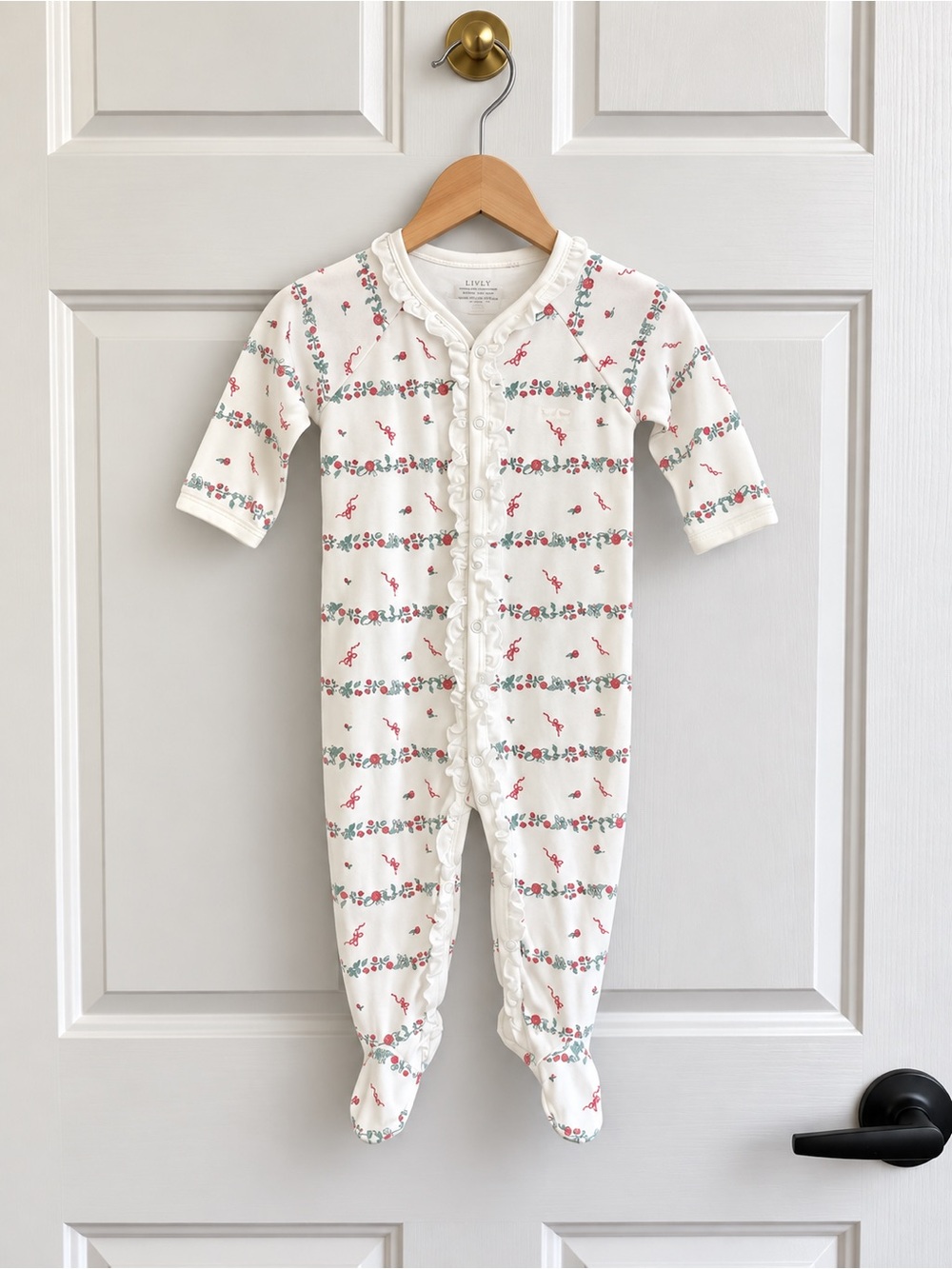 LIVLY Baby 6-9M Pima Cotton Floral Ruffle Footie Sleeper